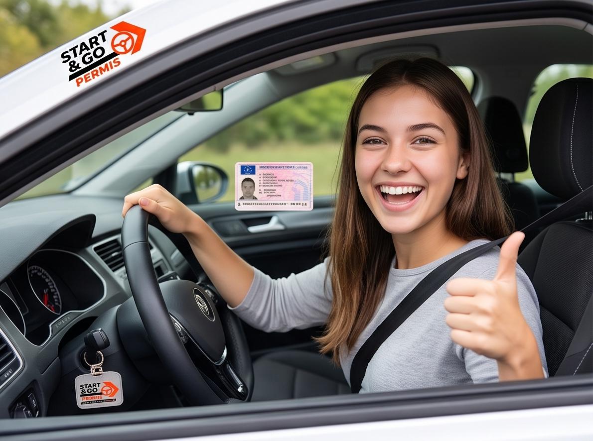 Jeune conductrice heureuse en conduite accompagnée Start & Go Permis